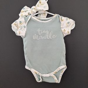 "Tiny Miracle" onesie/bodysuit matching headband